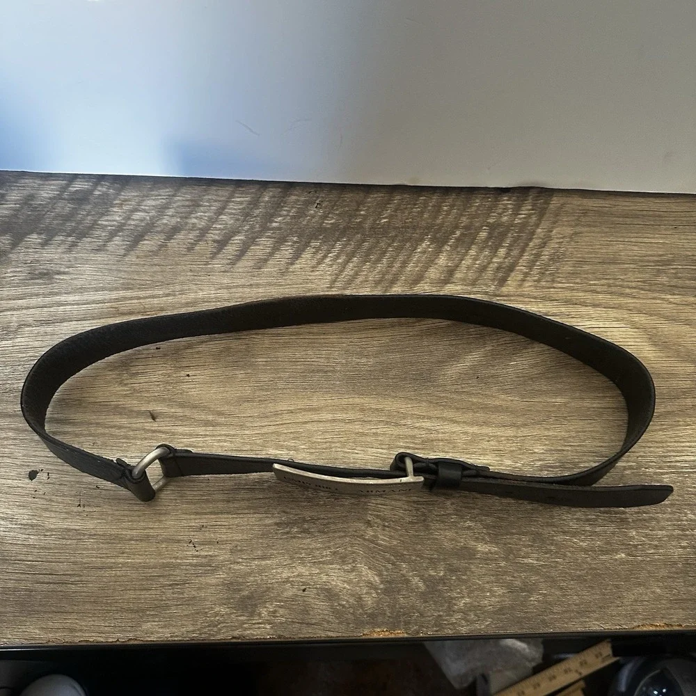 Giorgio Armani Men's Leather Belt With Silver Tone Buckle Engraved Logo 39 Inch